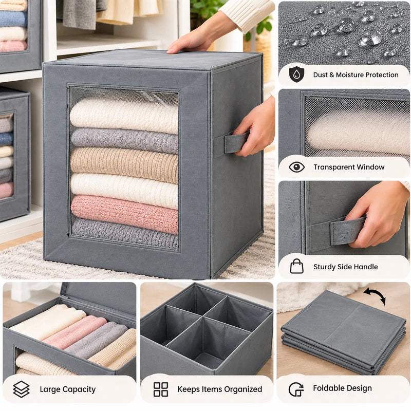 Large Stackable Fabric Storage Organizer with Lid – photo 2