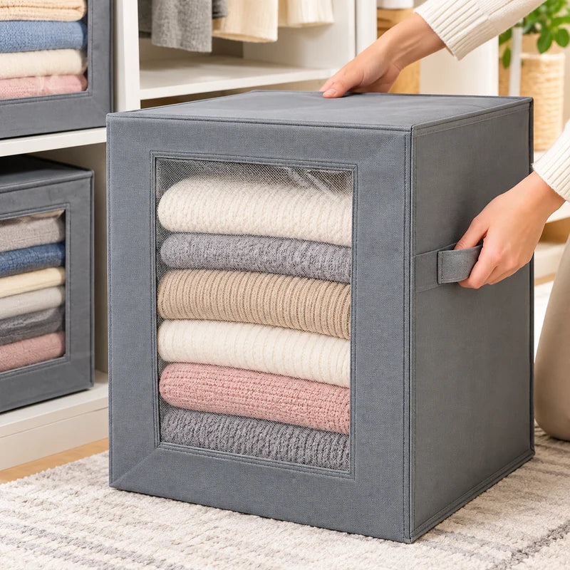 Large Stackable Fabric Storage Organizer with Lid – photo 1