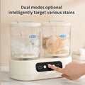 Milk-white double-bucket mini washing machine with two transparent laundry buckets and front button controls